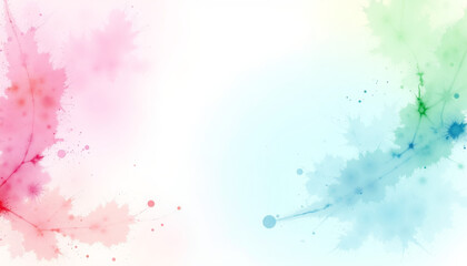 Abstract watercolor leaves with pastel splashes on white background
