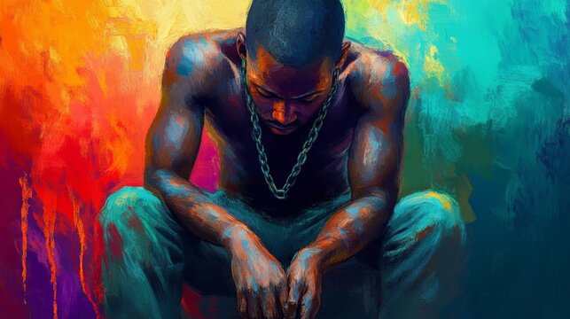 Modern Art Depicting Struggles with Technology and Color