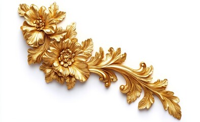 Golden floral ornament, ornate design element.