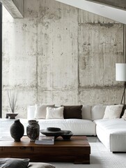 Modern Living Room Interior Design With Concrete Wall