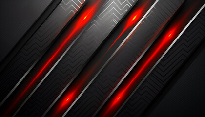 Futuristic technology abstract background featuring dark metallic chevrons and glowing red accent