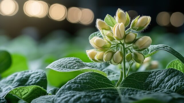 Close-up of flowering plant with lush green leaves.