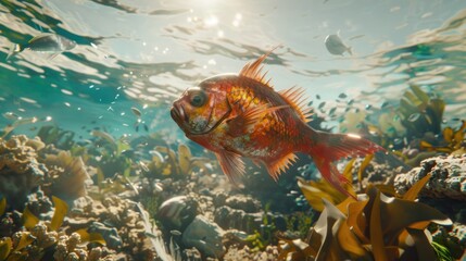 Naklejka premium Ocean Conservation: Reducing pollution, supporting sustainable fishing, and restoring coral reefs to protect marine ecosystems and ensure the health of our oceans. 