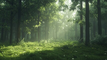 Obraz premium Serene Forest Scene with Soft Light and Green Textures