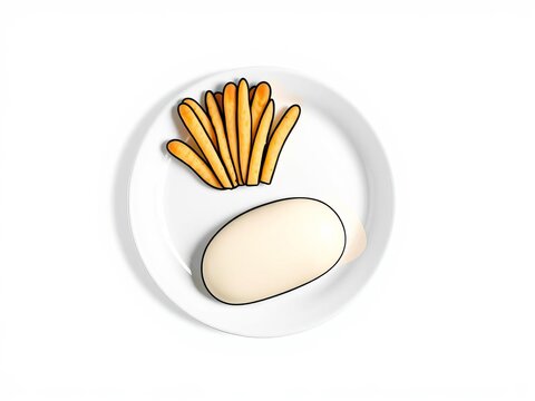 recommend clip art: Minimalistic outline icon of a plate of fast food on a white background, fast food, outline