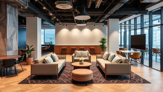 Modern and stylish common area lounge in a WeWork shared office space in Kuala Lumpur, Malaysia on January 23, 2022, Kuala Lumpur, common area lounge