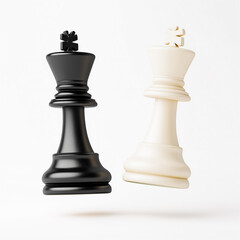Black and white chess pieces in a close-up shot, symbolizing strategy, power, and intellectual competition on a clean, minimalistic background.