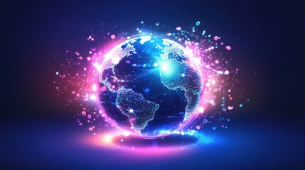 Obraz premium Colorful and Bright Digital Earth with Sparks and Glow Effects