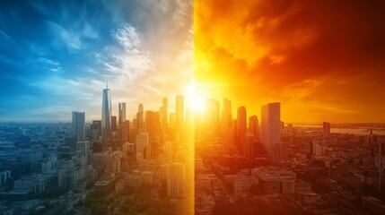 Fototapeta premium Urban Landscape with Dramatic Lighting and Warm Tones