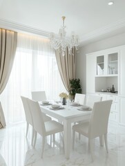 Elegant White Dining Room With Crystal Chandelier