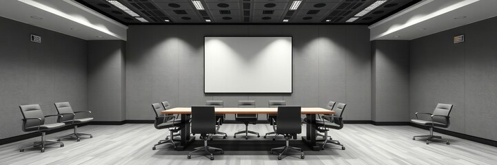 Modern conference room with a large empty poster on the wall, modern, conference