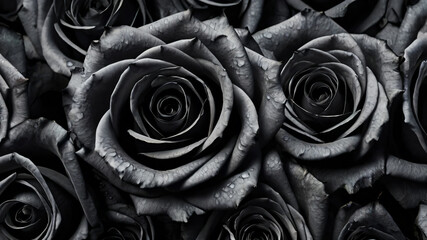 Elegant and Mysterious Black Roses Background with Copy Space, Ideal for Artistic Concepts and Romantic or Bold Designs