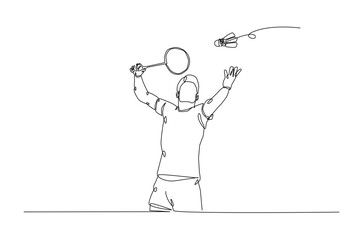 Badminton player continuous one line drawing. Badminton sport in single line art illustration. Editable vector.