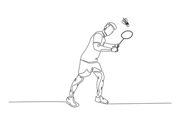 Badminton player continuous one line drawing. Badminton sport in single line art illustration. Editable vector.
