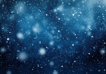 Snowy Background with Falling Snowflakes in a Deep Blue Atmosphere, Creating a Tranquil and Serene Winter Wonderland Effect in a Soft Focus Style
