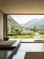 Fototapeta premium Minimalist Interior Design Mountain View Room