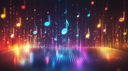 Fototapeta premium Colorful Music Notes and Vibrant Light Background for Celebration