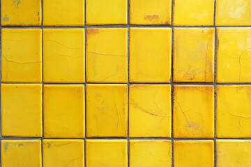 Square yellow ceramic tiles texture. Trendy interior background pattern
