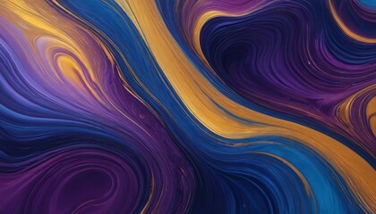 Abstract Swirls of Blue, Purple, and Gold: A mesmerizing blend of colors creating a dynamic and elegant artwork. Generative AI