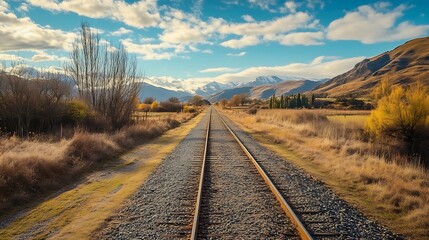 Fototapeta premium Train Tracks Leading to Mountains