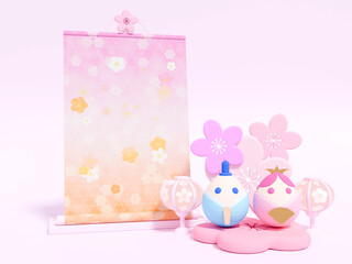 かわいいパステルカラーのお雛様のある3DCG風景