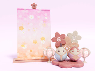 かわいい木製のお雛様のある3DCG風景