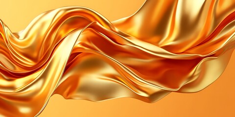 Obraz premium Abstract flowing golden fabric, luxury textile wave.
