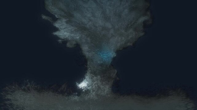 3d Animation of a stylized tornado made of particles with luma matte
