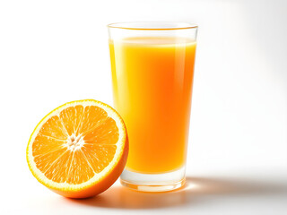 Fototapeta premium Refreshing Orange Juice in a Glass with Fresh Orange Fruit on White Background