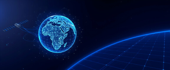 Naklejka premium Earth view from space and satellite ,Earth view from space and satellite of Lines and Triangles, Geometric Earth view from space and satellite , Lines, Triangles, copy space
