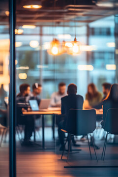 Blurred business people meeting in office interior with space for business brainstorming background design
