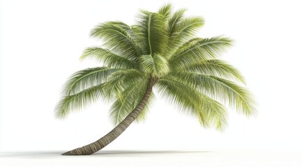 Single leaning coconut palm tree isolated on white.