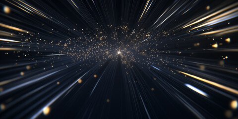 Dynamic Golden Light Bursts with Radiating Streaks on a Dark Background