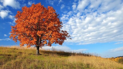 Single Autumn Tree on Hill