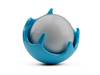 Pedmat absorption concept. White sphere on top with thick layer of blue paint on top. Paint is flowing down the surface of the sphere. 3d illustration isolated on white background.
