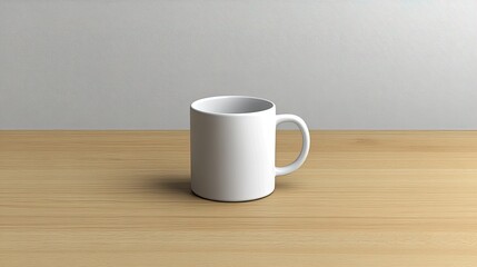 Plain White Mug on Wooden Table with Neutral Background