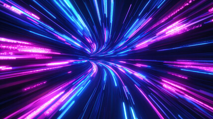 Abstract blurred light speed motion of a road in a night city, a futuristic concept background for technology and science