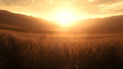 Fototapeta premium Warm Evening Light Over Crops at Dusk