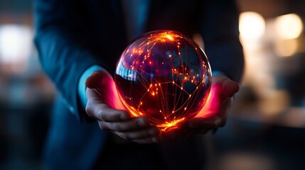 Glowing Orb of Global Network Connections Held in Hands
