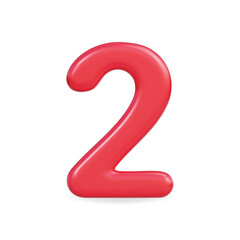 3d vector icon of a bold red number two, playful and modern design