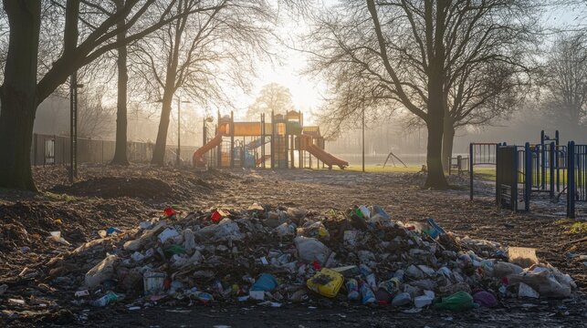 Waste Dumped in Bright Morning Park Setting