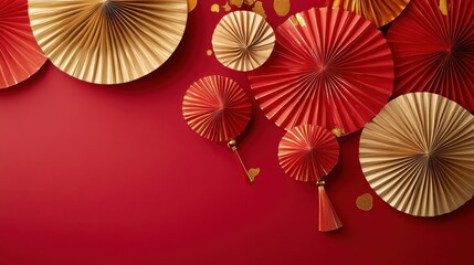 Chinese new year 2025 concept,Red snake flat lay top view, Happy Chinese new year with Red envelope and gold ingot,blessing, wealth on red background with copy space for your text.