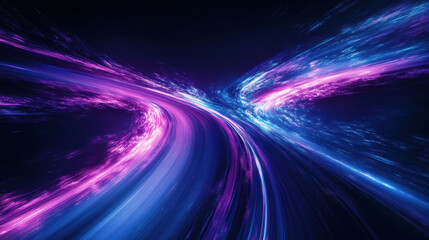 Abstract blurred light speed motion of a road in a night city, a futuristic concept background for technology and science