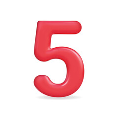 3d vector icon of a vibrant red number five, representing fun and creativity