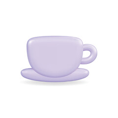 3d vector icon of a purple cup on a saucer, smooth and modern in design