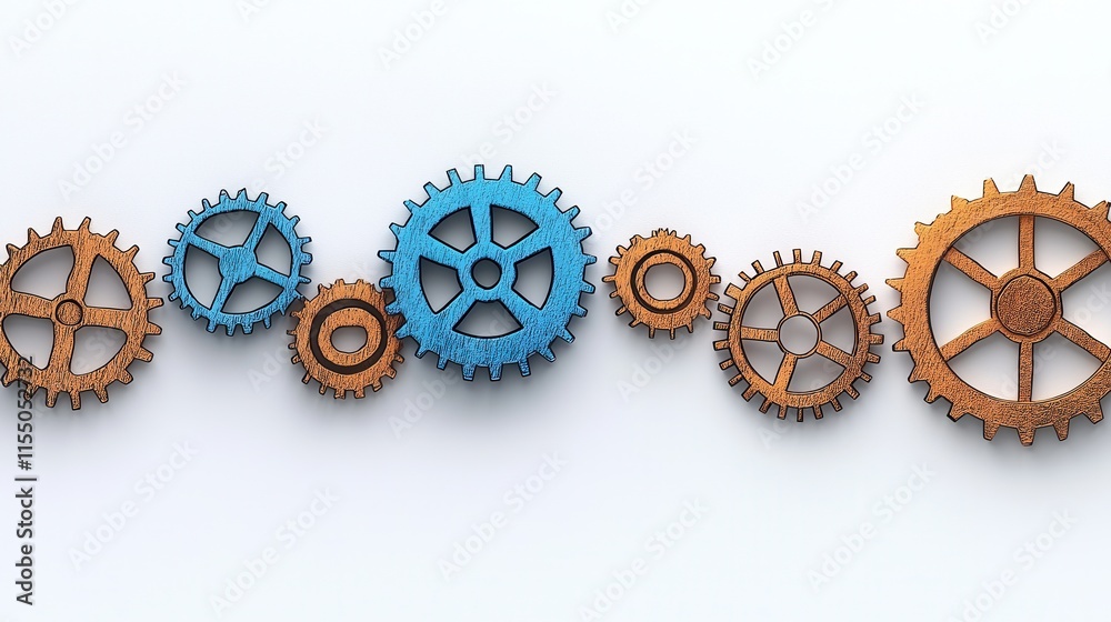 Poster interlocking gears and cogs in metallic mechanical system