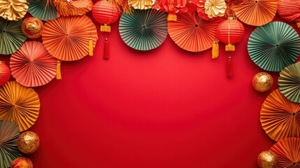 Obraz premium Chinese new year 2025 concept,Red snake flat lay top view, Happy Chinese new year with Red envelope and gold ingot,blessing, wealth on red background with copy space for your text.