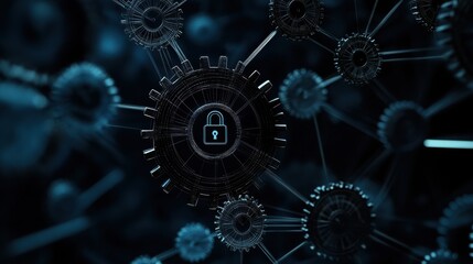 Digital Security Concept with Lock Symbol on Gears Background