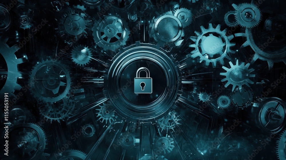 Poster abstract technological background with lock and gears concept