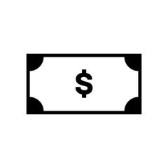 Dollar cash icon. Cash dollar sign. Currency symbol. Black money silhouette in flat style. Vector illustration isolated on white background. Banknotes cash dollar icons. Money currency bill silhouette